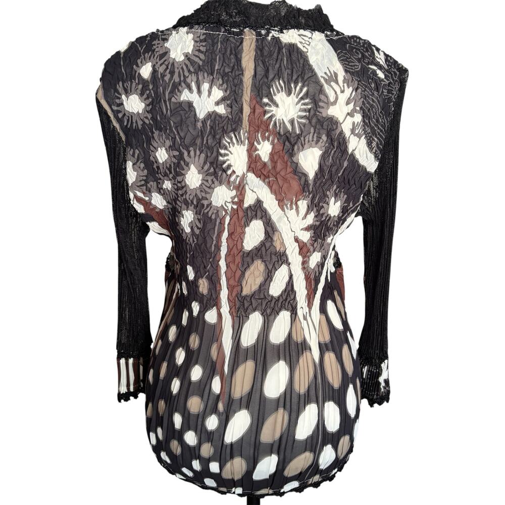 Alberto Makali Sheer Blouse Large Y2K Boho Crinkle Abstract Lace Stretchy Career - Picture 7 of 10
